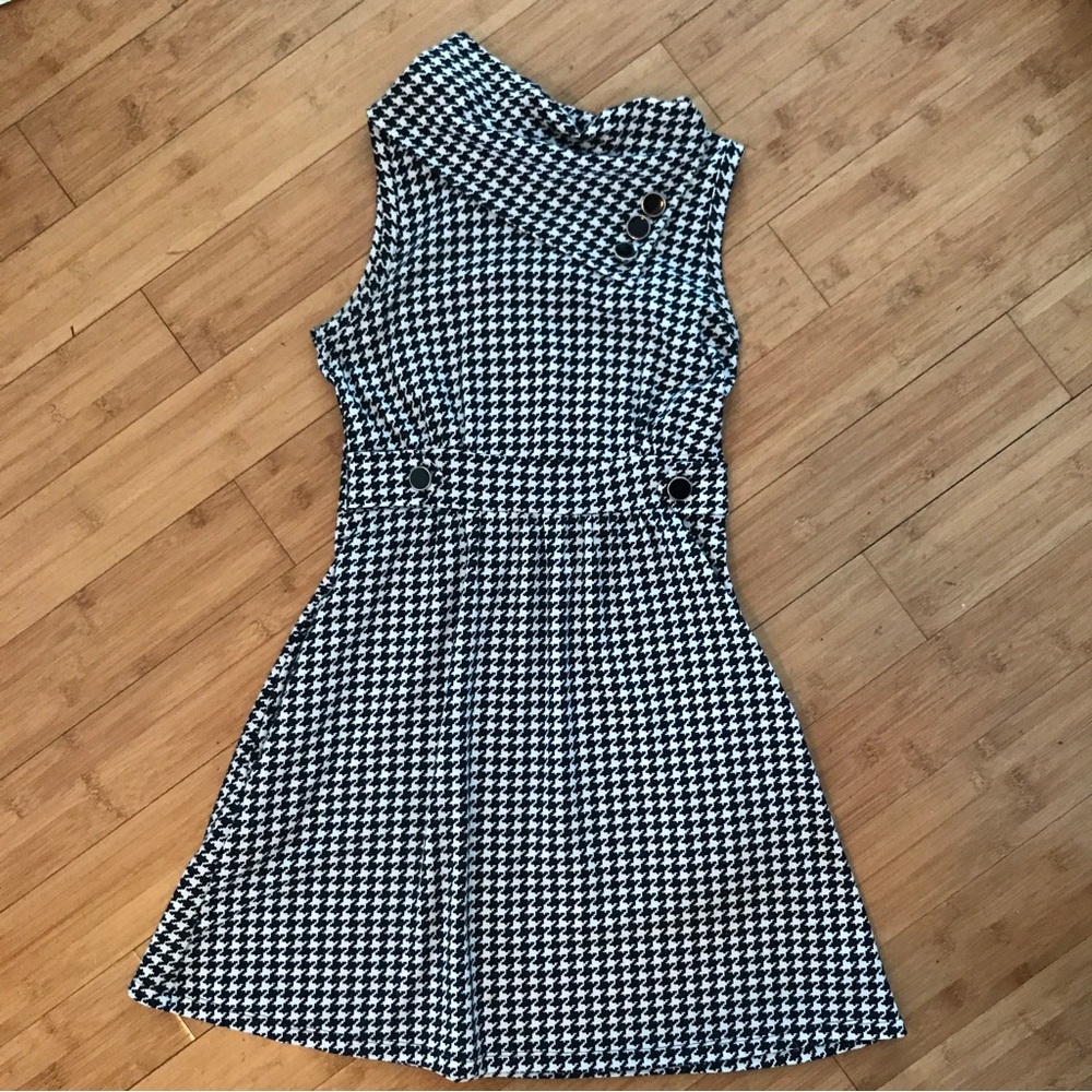 Cowl neck houndstooth mini dress